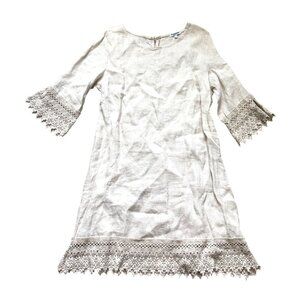 Rosemarine Women's Tunic Dress Sz S Italian Linen Beige Crochet Trim Summer Boho